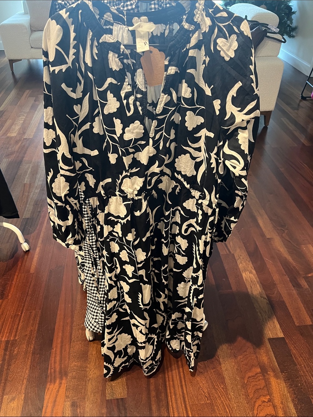 H&M Black and White Floral Midi Dress